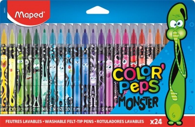 Filctoll készlet, 2,8 mm, kimosható, MAPED "Color`Peps Monster" 24 különböző szín