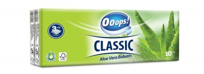 Papír zsebkendő, 3 rétegű, 10x10 db, OOOPS "Classic", aloe vera